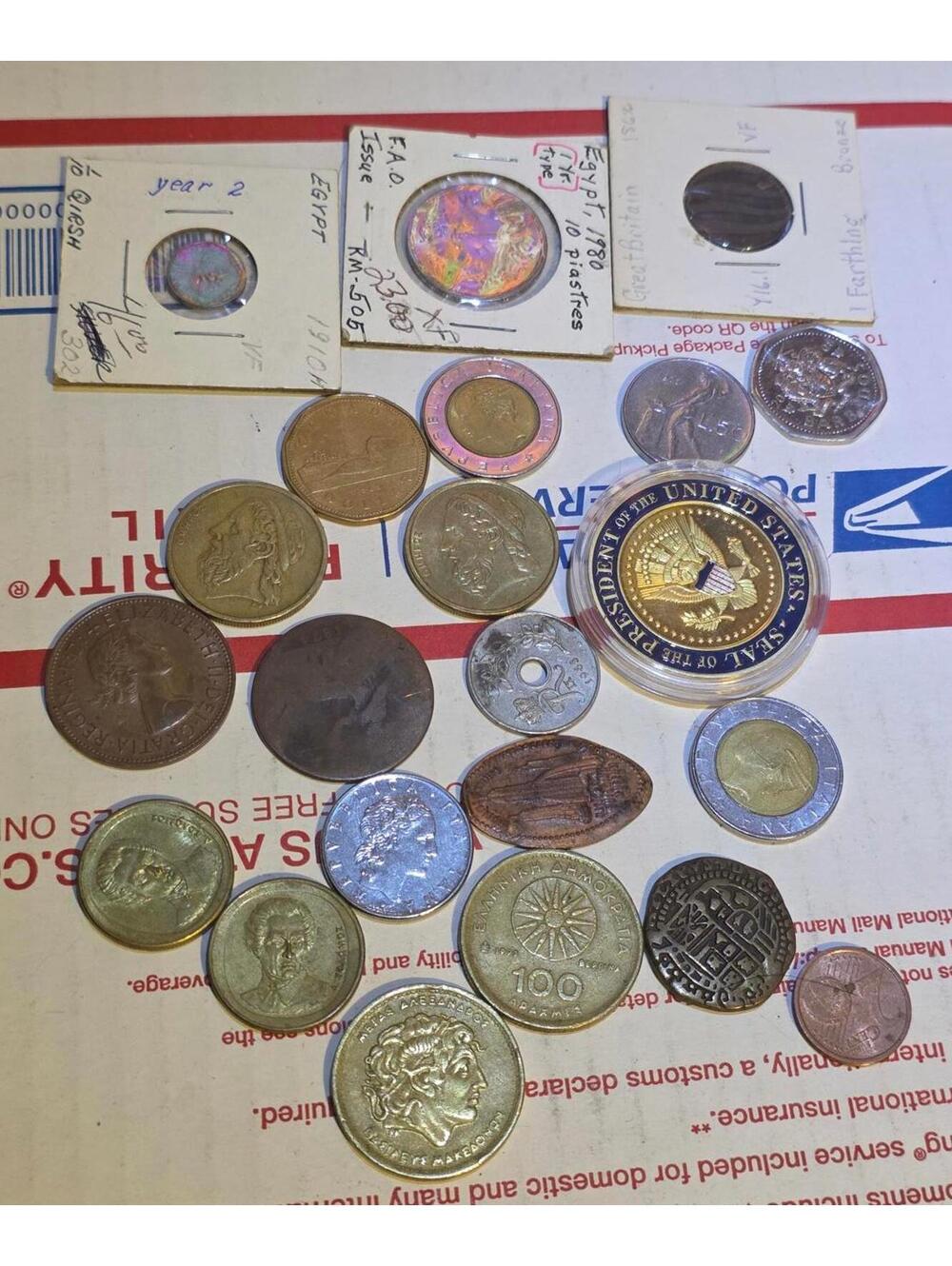 Mixed Collection of World Coins and Collectible Medallions